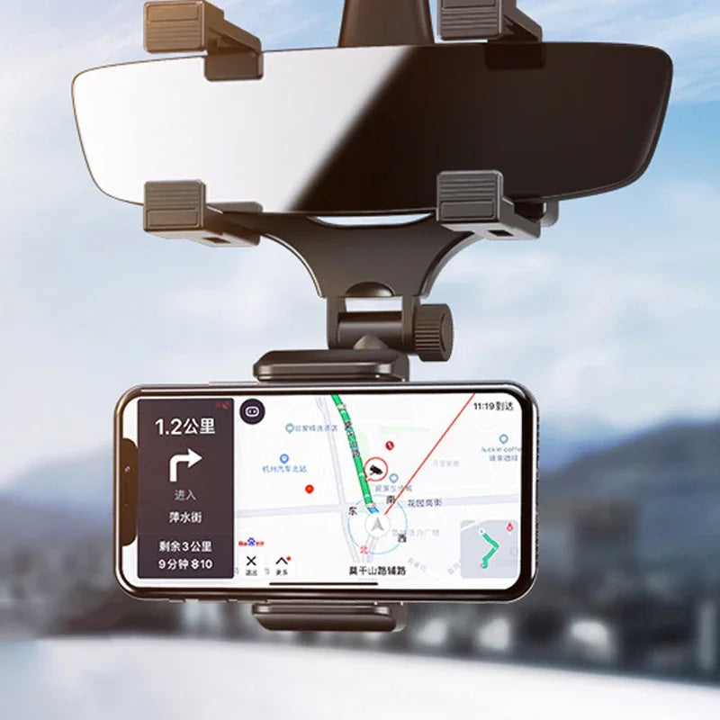 Car Rearview Mirror Phone Holder Multi-function 360° Rotatable Foldable Auto Rear View Mirror Bracket GPS Navigation Bracket