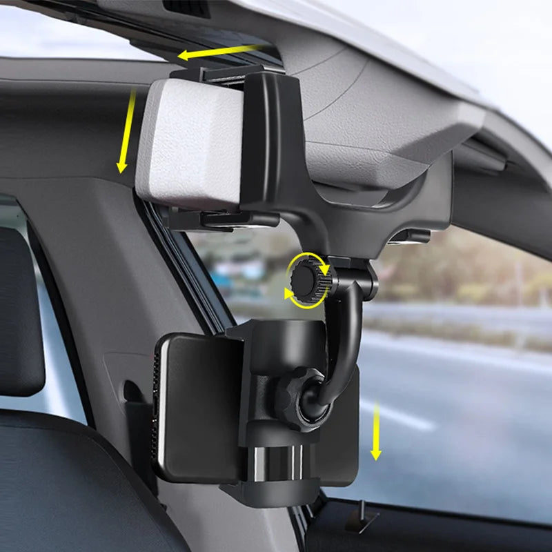 Car Rearview Mirror Phone Holder Multi-function 360° Rotatable Foldable Auto Rear View Mirror Bracket GPS Navigation Bracket